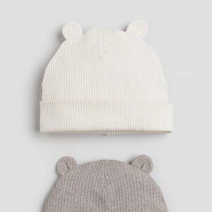 2-pack Ribbed Beanies with Ears, size PM-NB